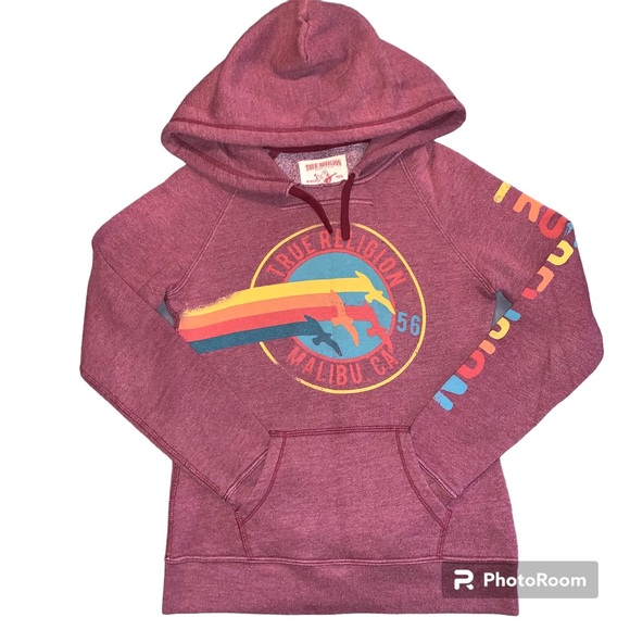 True Religion Logo Hoodie Heather Burgundy - Picture 1 of 13